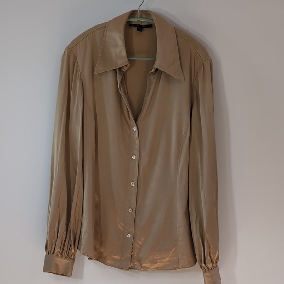Lafayette 148 New York | 100% Silk Gold Button Down Blouse Size 14 - Picture 2 of 8